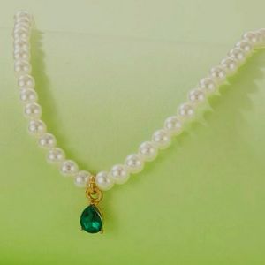 NEW Handmade Rhinestone Water-drop Charm Faux Pearl Beaded Glamorous Necklace 💚